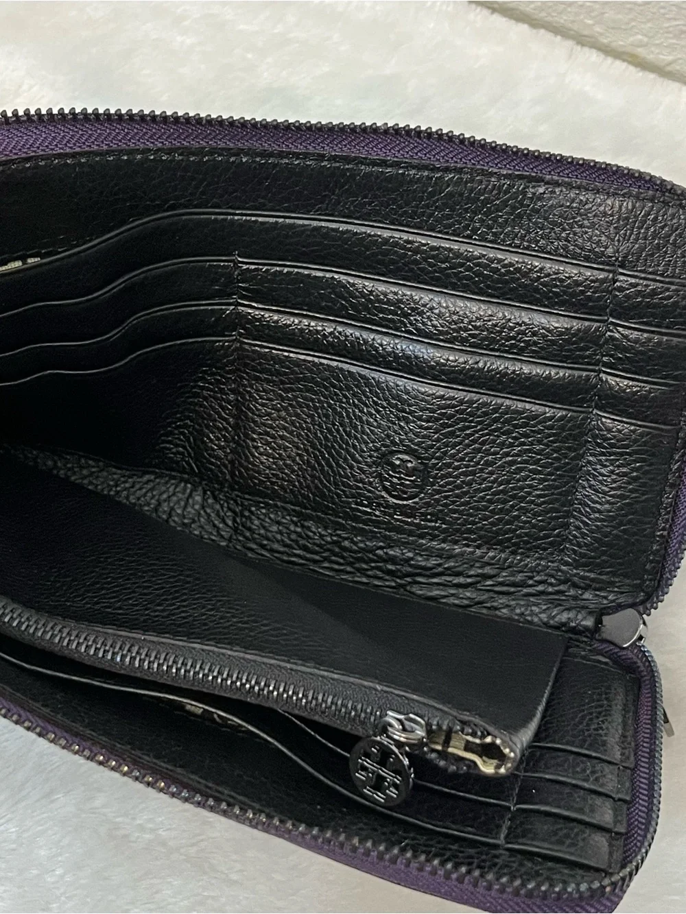 Tory Burch Purple Leather Half Zip Around Wallet